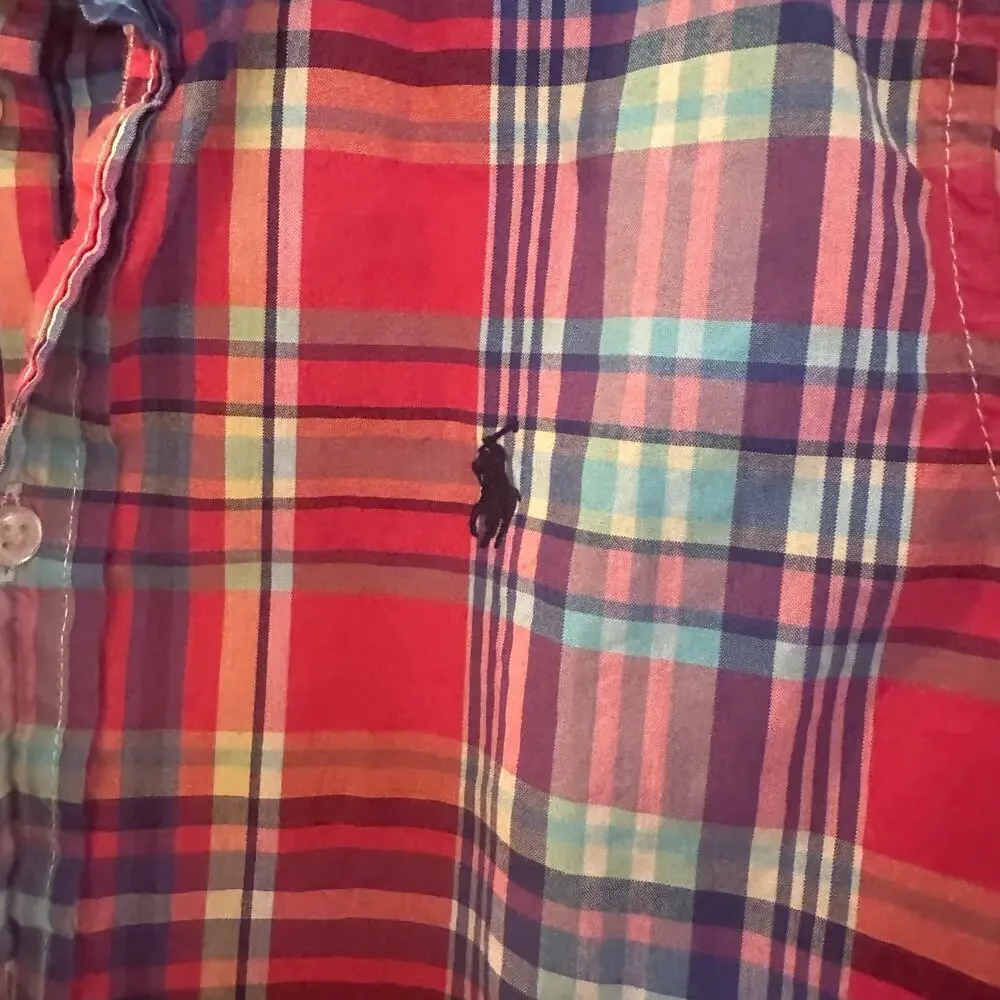 Ralph Lauren Red Plaid button down shirt sz 6 Polo Pony Logo Madras Plaid Oxford